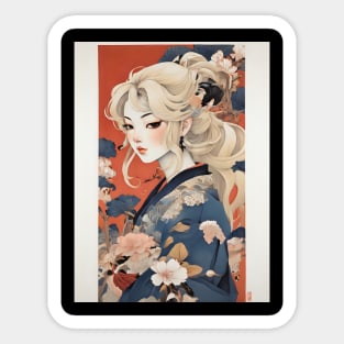 Blonde girl in ukiyo e style Sticker